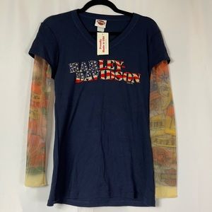 NWT USA Harley Davidson Tatoo Sleeve Tee Large 💙